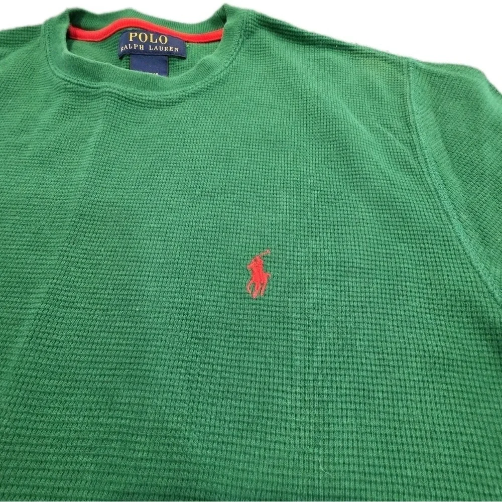 POLO Ralph Lauren Men‎  Waffle Knit Green Long Sleeve Thermal Shirt Small Henley